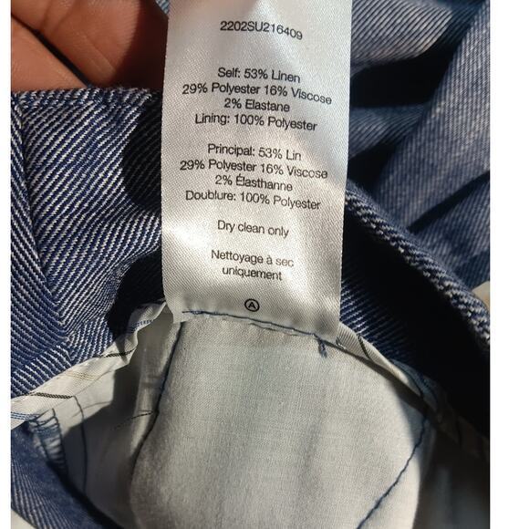 Veronica Beard Renzo slim let Linen Blend Pants Women 4 Blue  Side Button USA - Picture 5 of 6